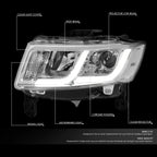 Pair of LED Chrome Clear Projector Headlights for Grand Cherokee (2014–2016)