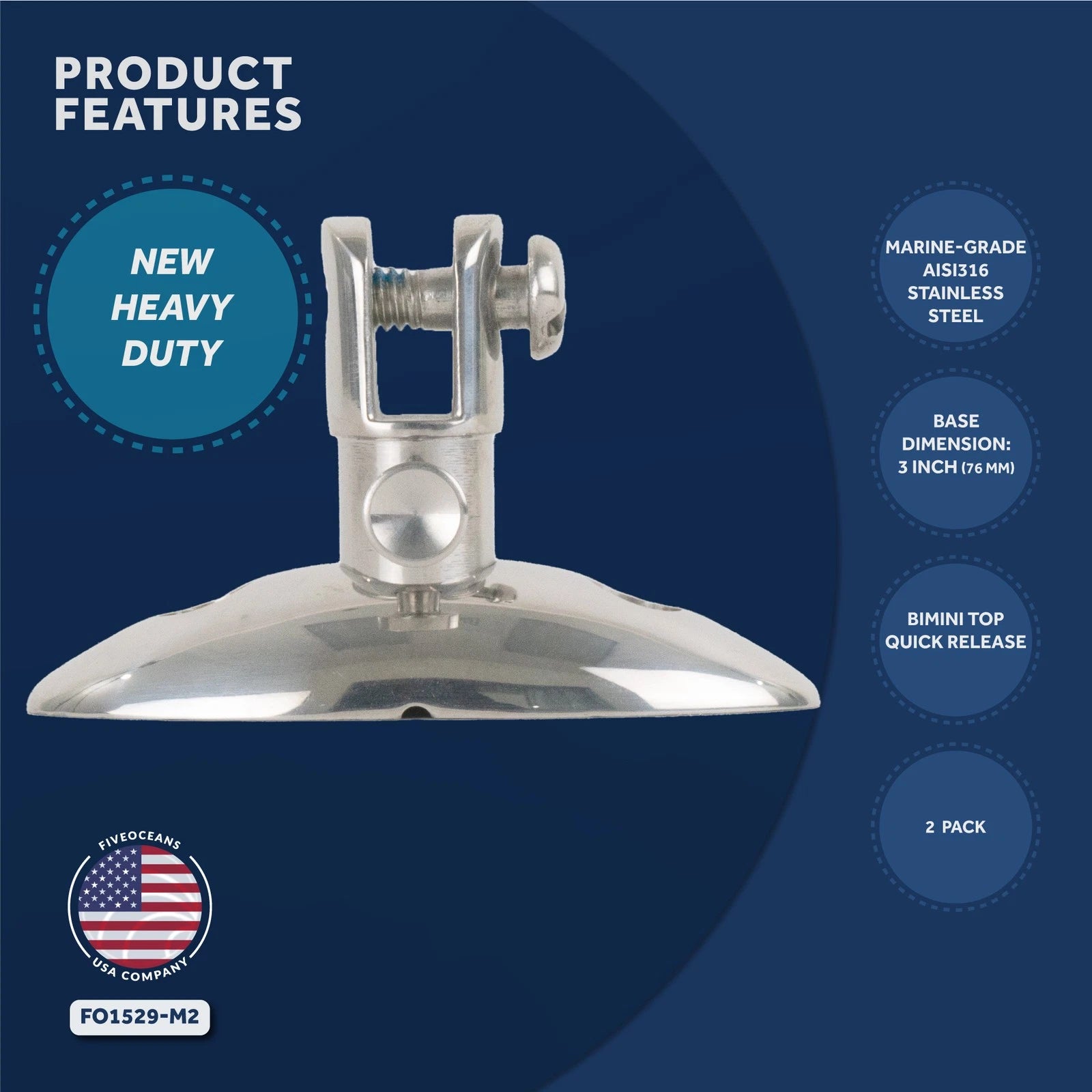 2X Quick Release 90 Degree Swivel Deck Hinge for Marine Bimini Top
