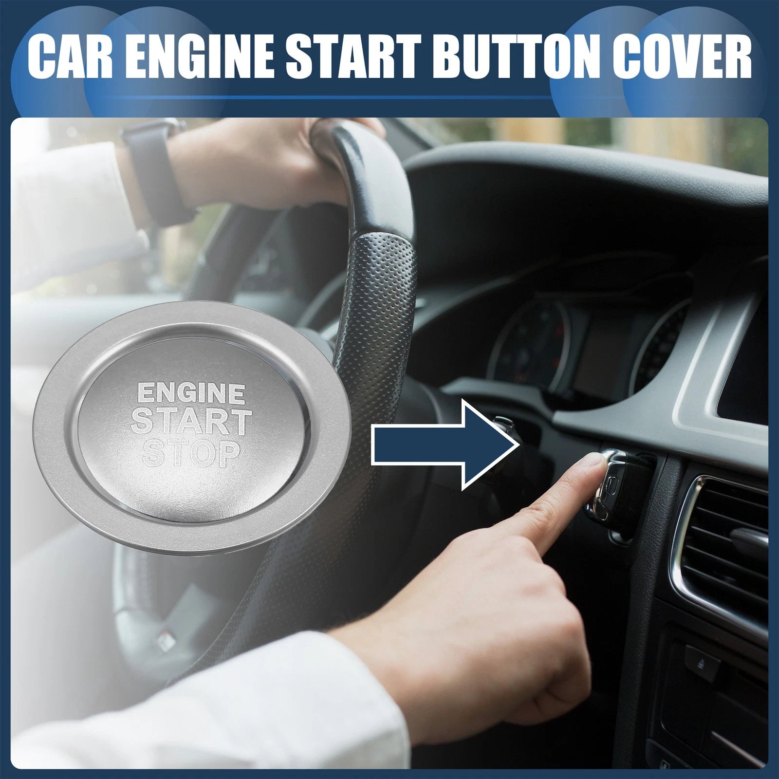 Set of 1 Engine Start Stop Button Cover for Toyota  Silver Tone