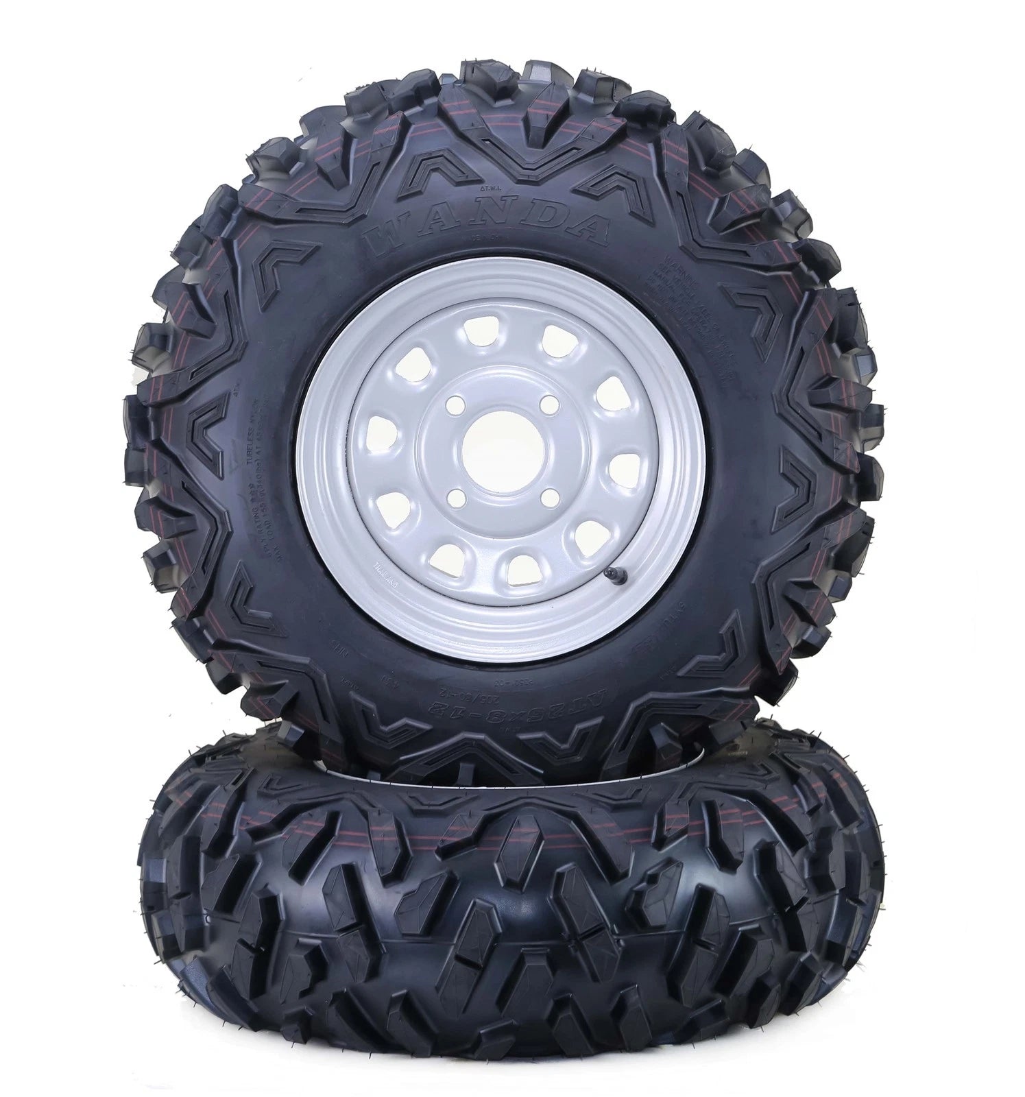 Set of 2 WANDA 26X9-12 ATV Tires with P3501 Silver Wheel (4-110 PCD)