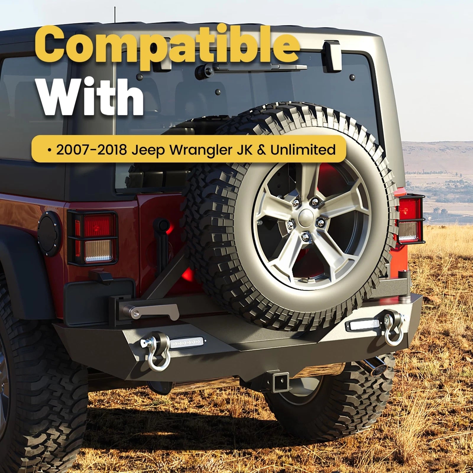 Rear Bumper w/ Tire Carrier & LED Lights for Jeep Wrangler JK Unlimited (2007–2018)