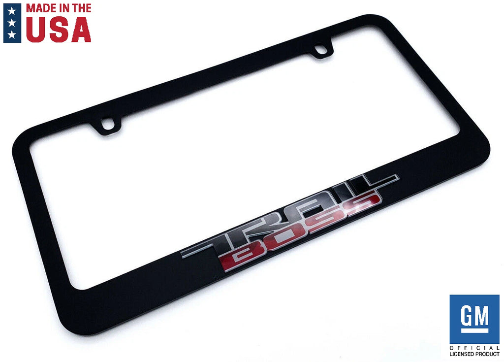 Matte Black License Plate Frame with Script Emblem for Chevy Trail Boss (2019–2025)