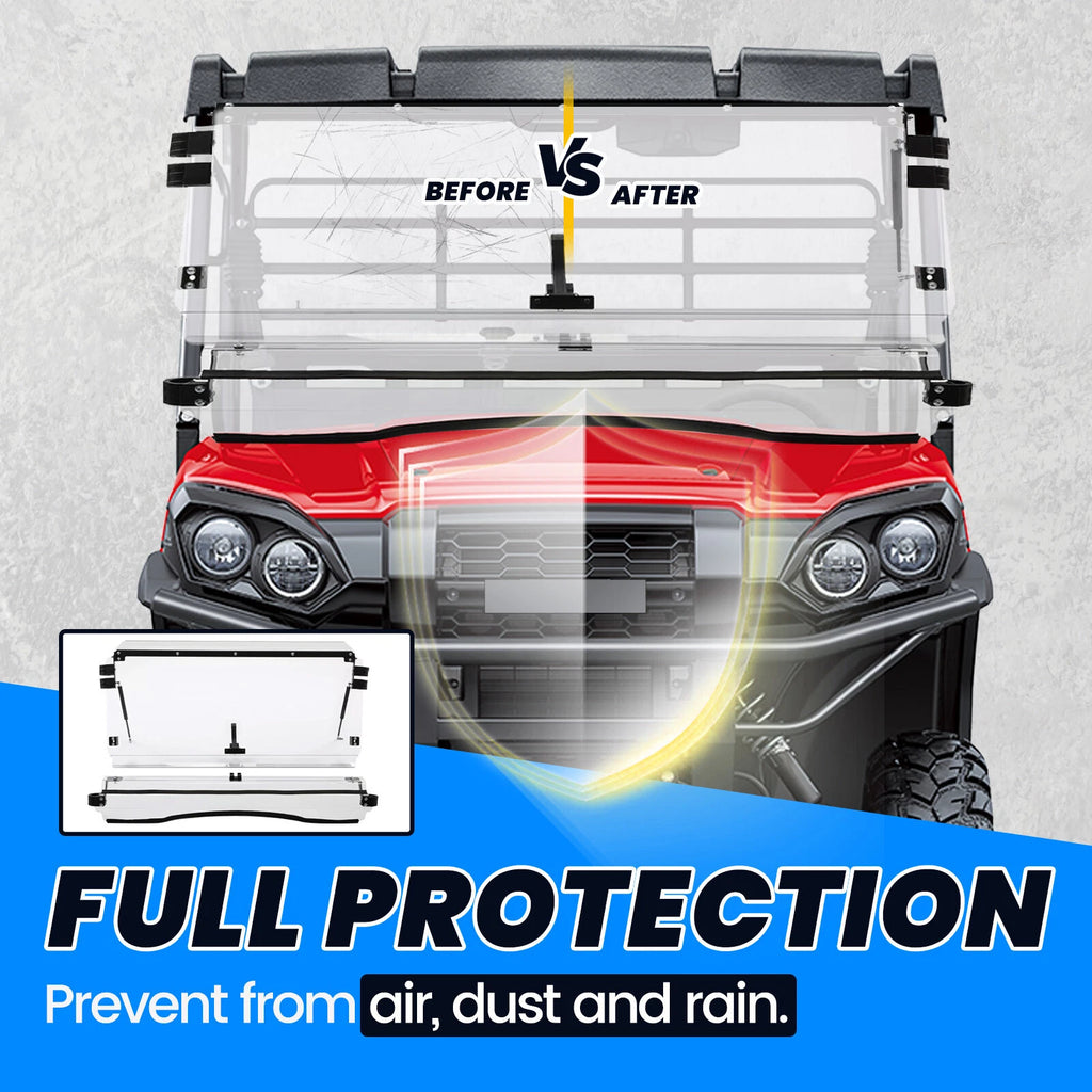 Front Flip Windshield for Kawasaki Mule Pro MX (2019–2024) - Scratch Resistant Clear Polycarbonate