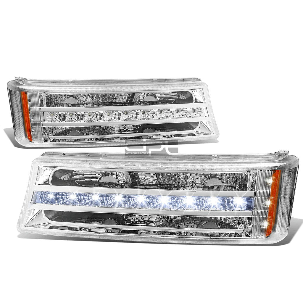 Chrome Housing LED DRL Bumper Light + Signal for Chevy Silverado/Avalanche (2003–2007)