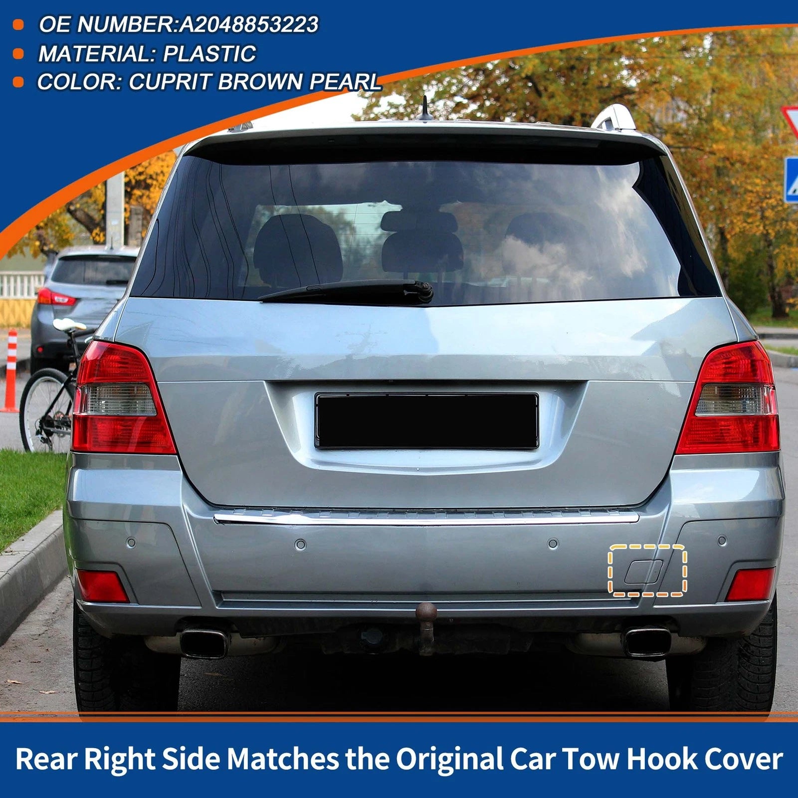 Rear Car Bumper Tow Hook Cover for Mercedes-Benz X204 (2010–2012) No.A2048853223 Brown