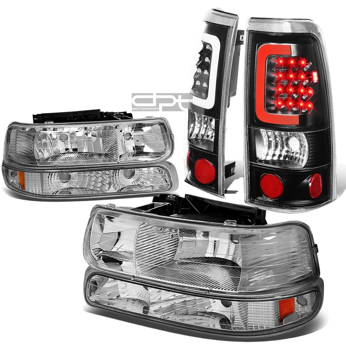 Chrome Crystal Headlight + Bumper + Black 3D LED Tail Light for Silverado (1999–2002)