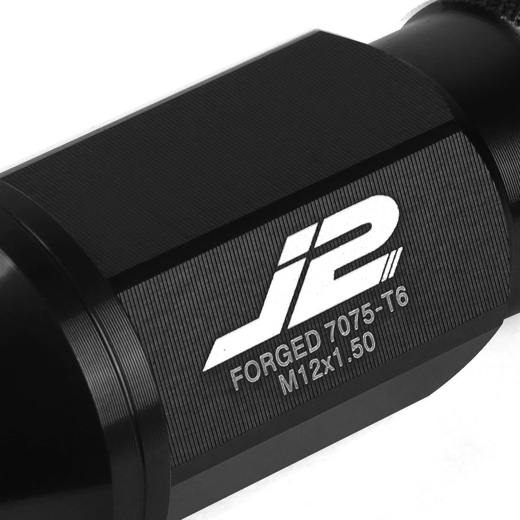 Set of 20 J2 7075 Forged Aluminum M12x1.5 Open-End Lug Nuts w/Adapter Black