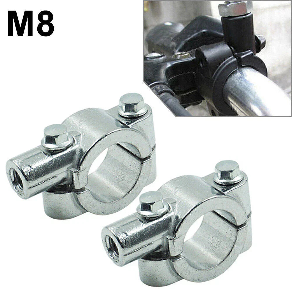 25MM M8 Motorcycle Silver Handlebar Mirror Mount Clamp Adaptor