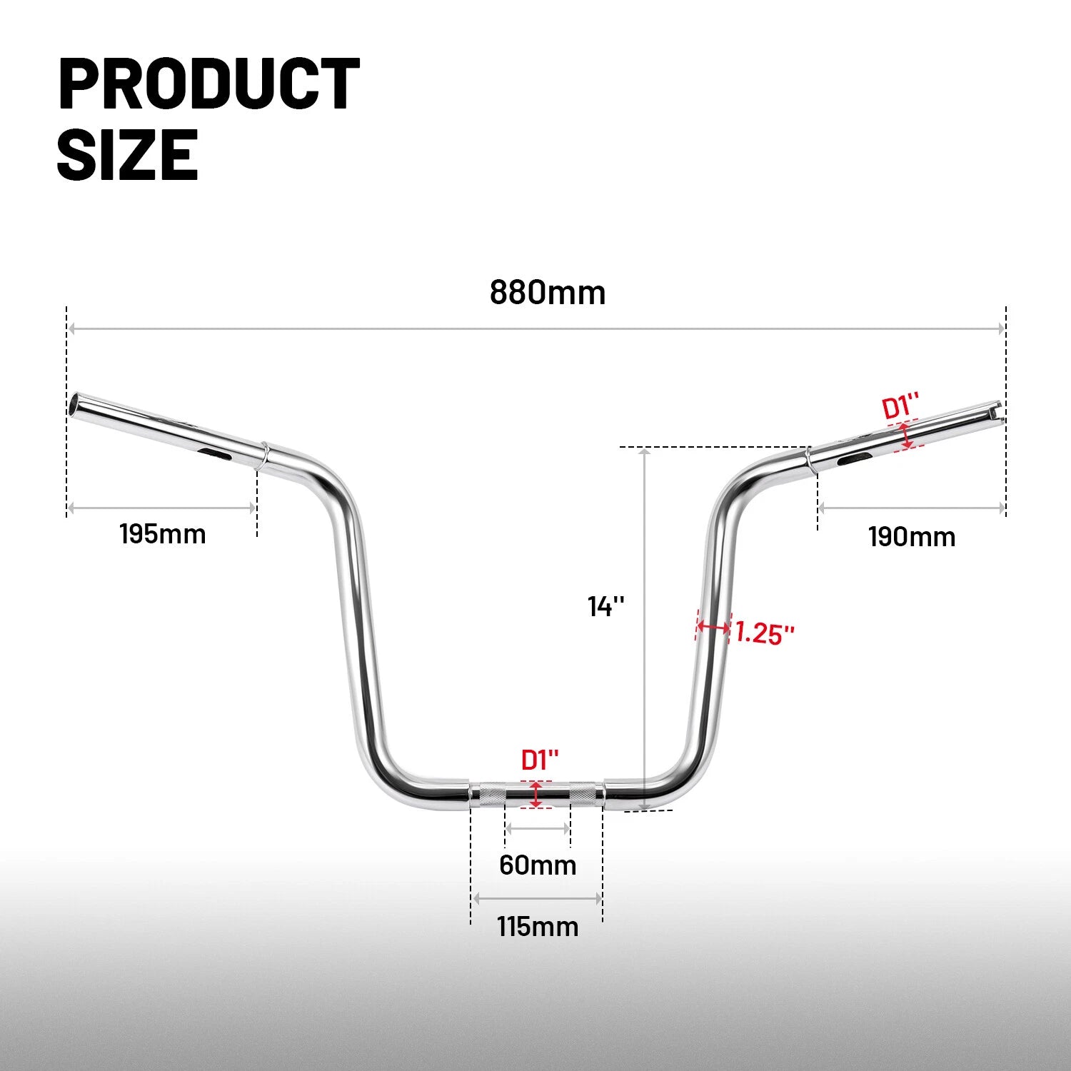 1.25" Rise 14" Ape Hanger Handlebar for Harley Softail Slim Sportster XL Dyna