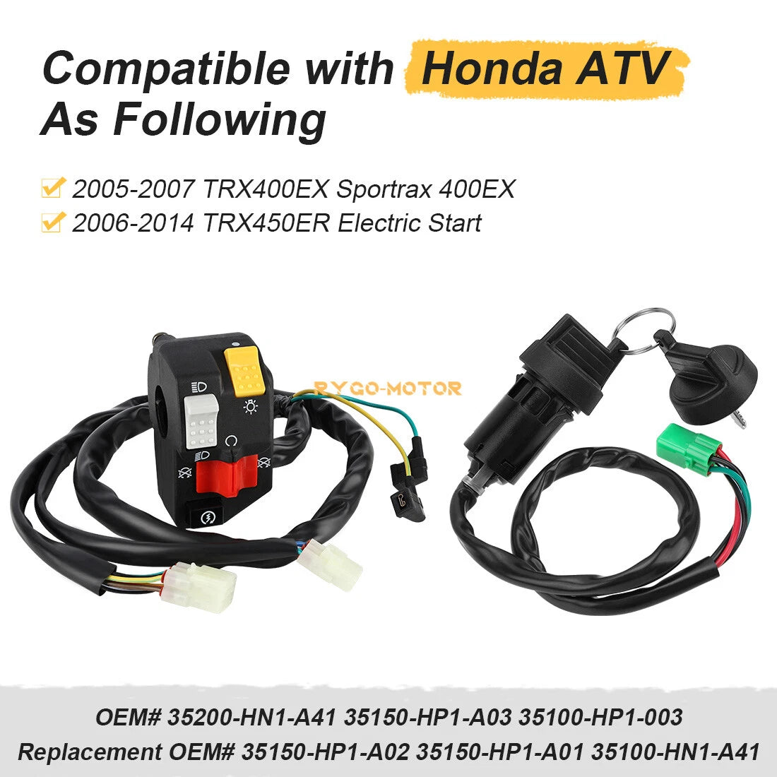 Left Handlebar Switch & Key Switch for Honda Sportrax 400 TRX400EX TRX450ER (2005–2014)