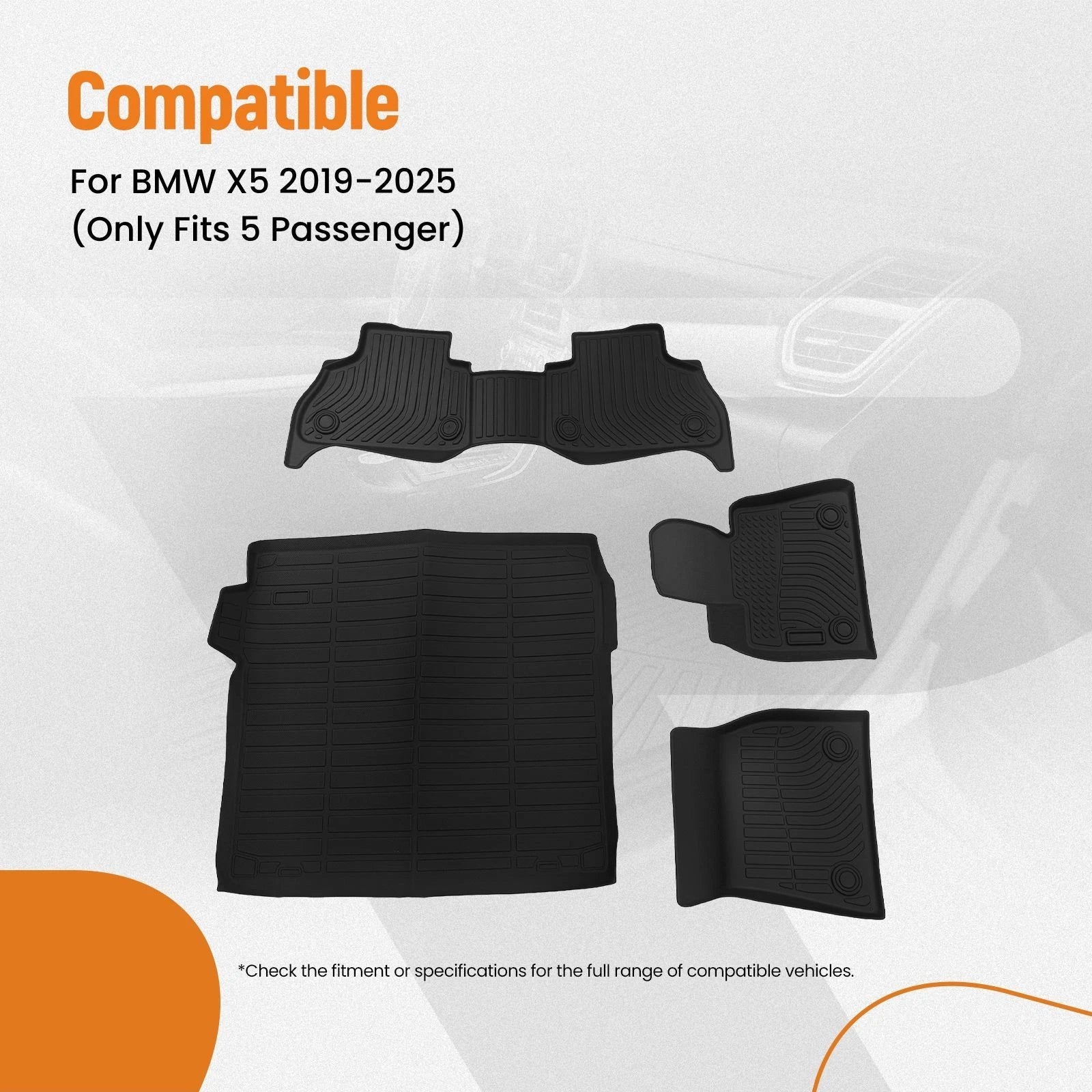 Anti-Slip TPE Floor Mats for BMW X5 (2019–2025) Black Waterproof