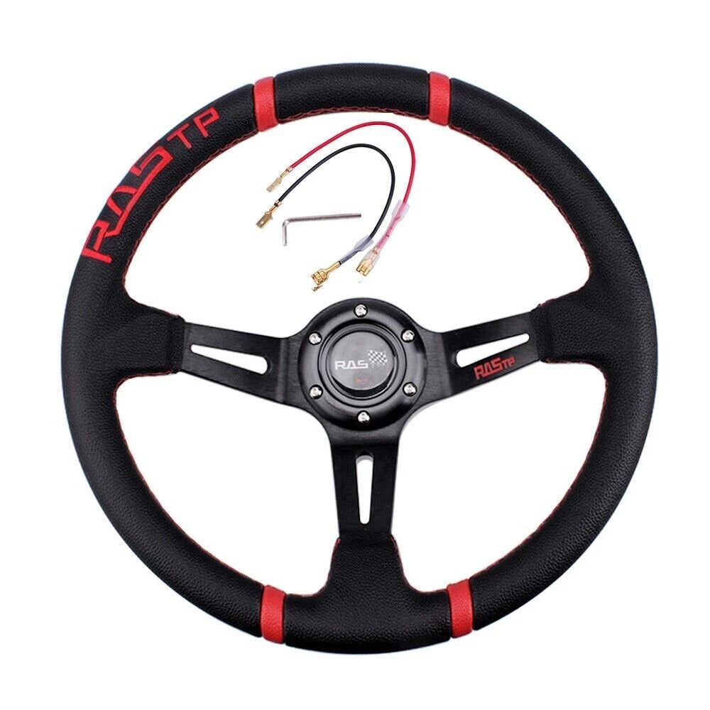 14" Deep Dish Drifting Steering Wheel + Short Hub Adapter Kit for Dodge Jeep (170H)