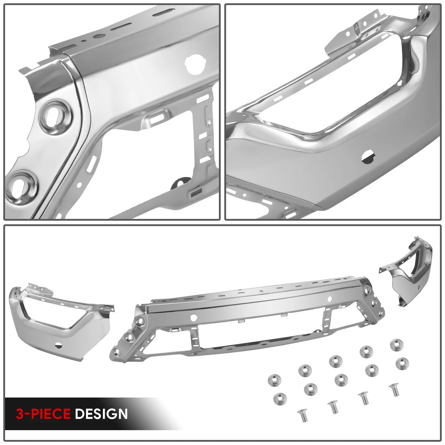 Chrome Front Bumper Face Bar for Ford F-150 (2021–2023) w/Parking Assist Sensor Holes
