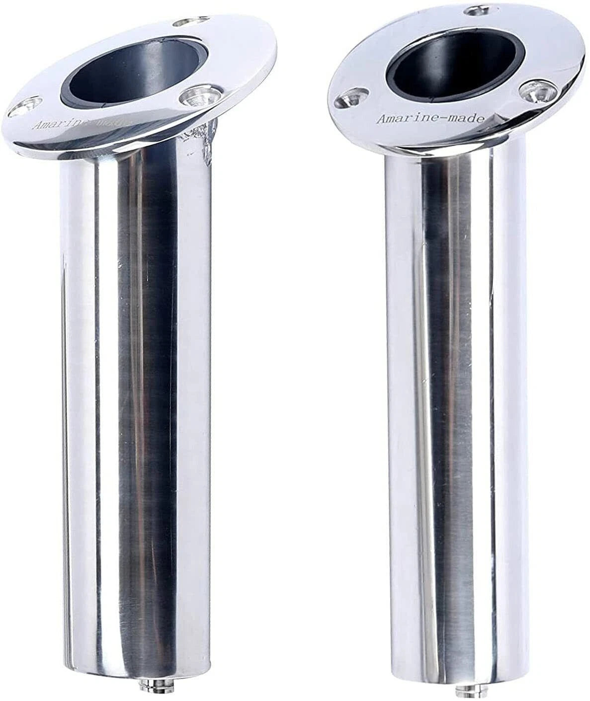 2X Flush Mount Fishing Rod Holders with Drain 316 Stainless Steel 30 Degree