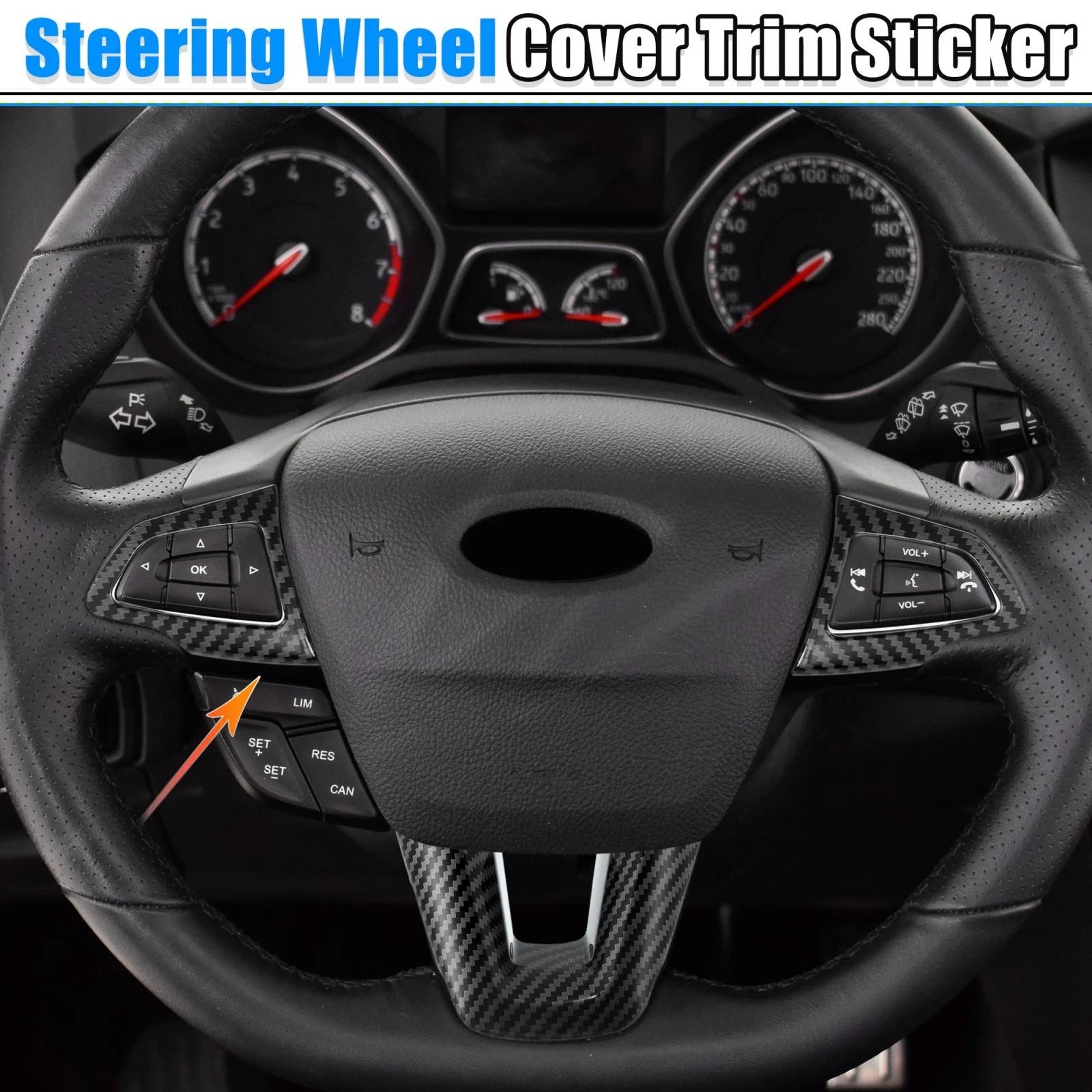 3pcs Carbon Fiber Steering Wheel Cover Trim for Ford 