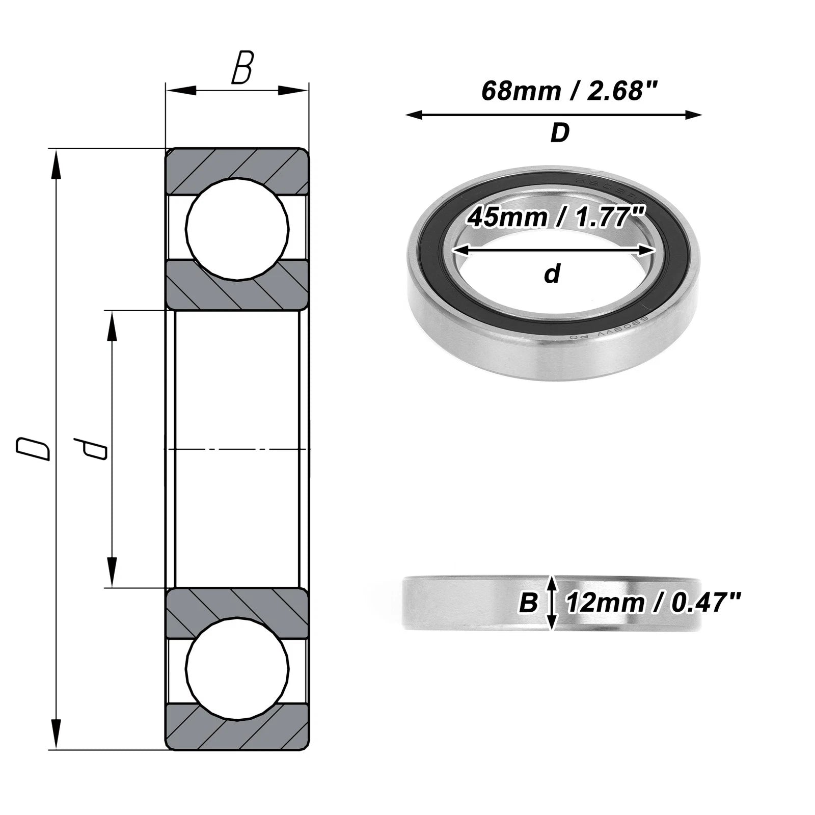 Deep Groove Ball Bearing 6909VV for Scooter Skateboard Wheel (P0 45x68x12mm)
