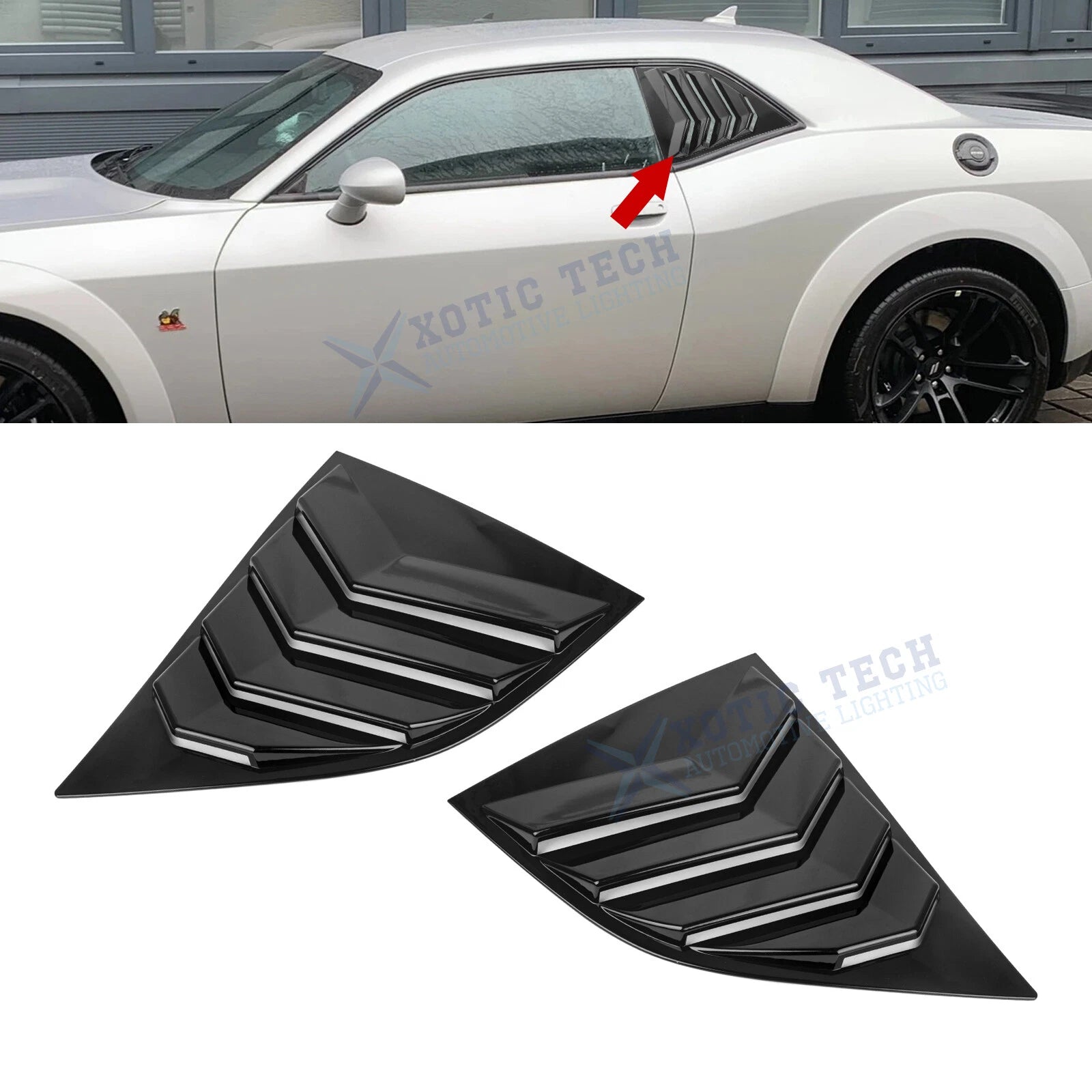 Glossy Black Side Window Louver Windshield Cover for Dodge Challenger (2008–2021)
