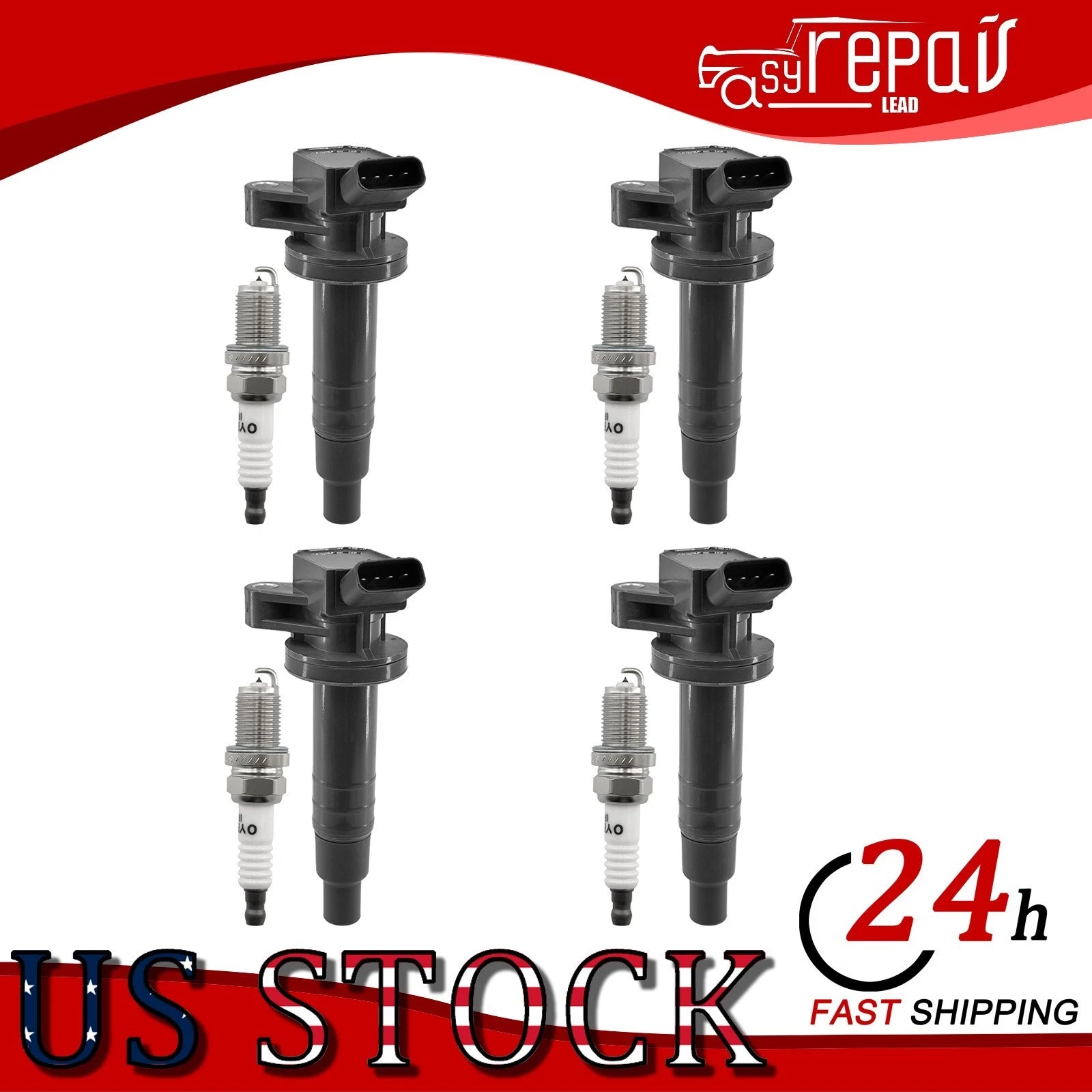 Set of 4 Ignition Coils + Spark Plugs for Toyota Corolla Matrix MR2 (2000–2008) UF247