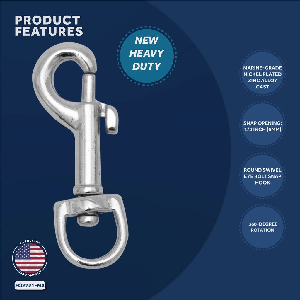 Set of 4 Round Eye Bolt Snap Hooks for Marine Applications