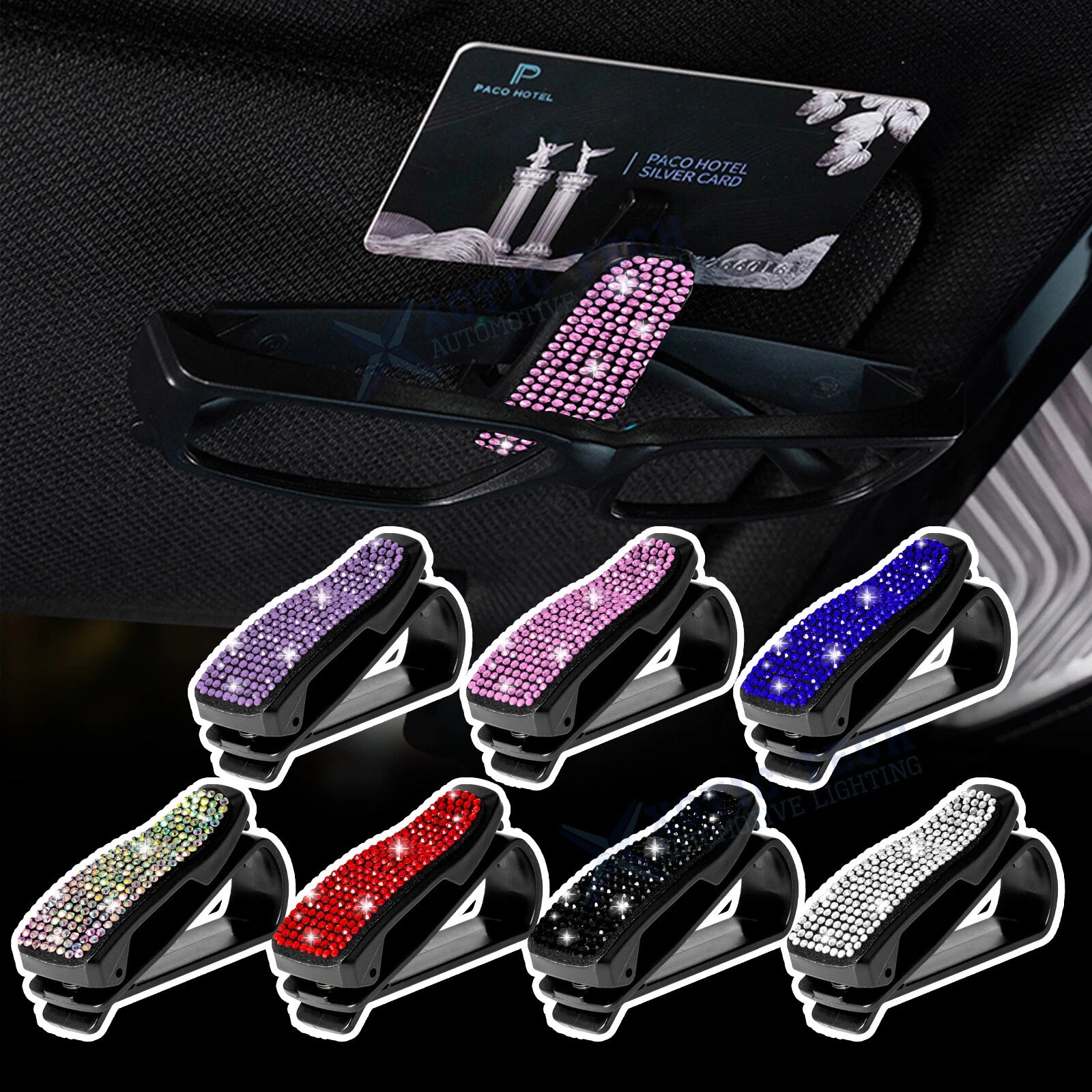 Sparkly Crystal Sunglasses Ticket Hanger Clip for Universal Sun Visor (—)