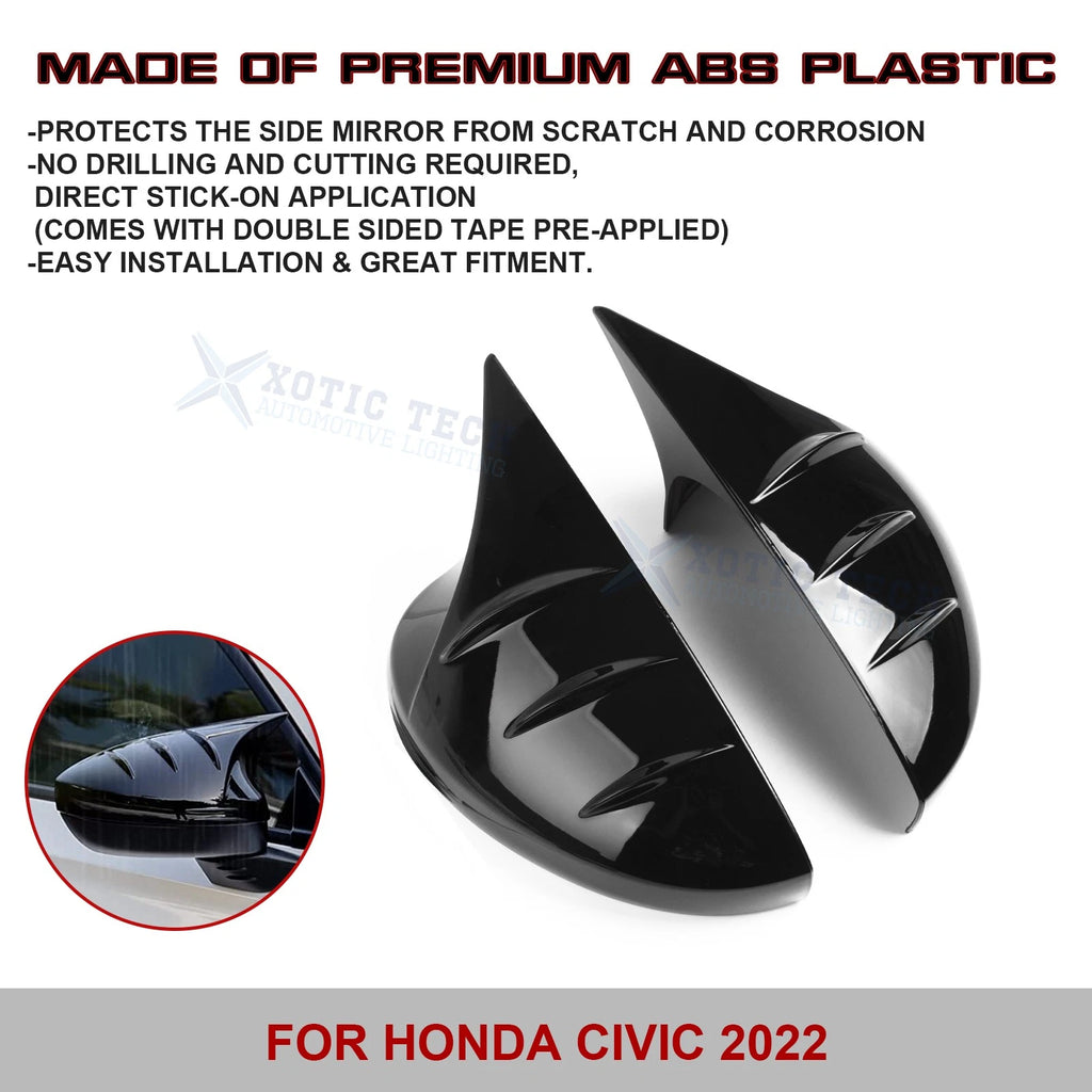 2Pcs Glossy Black Rearview Mirror Covers for Honda Civic 11th (2019-2021)