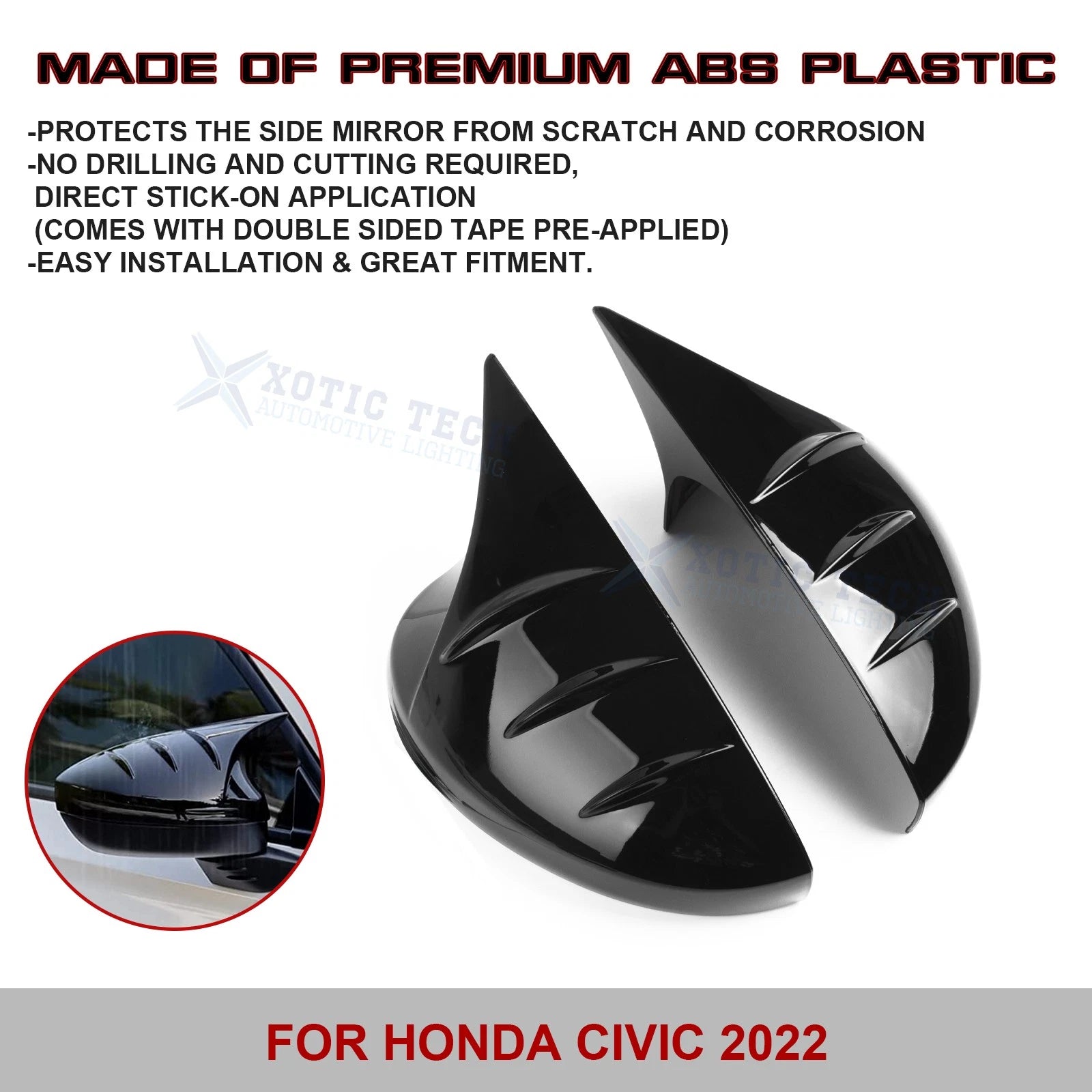 2Pcs Glossy Black Rearview Mirror Covers for Honda Civic 11th (2019-2021)