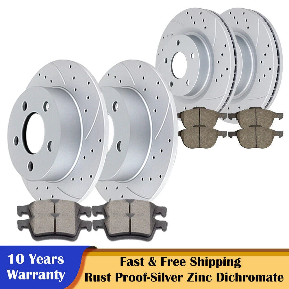 Set of 2 Drilled Rotors and Brake Pads for Ford Focus (2012–2018)