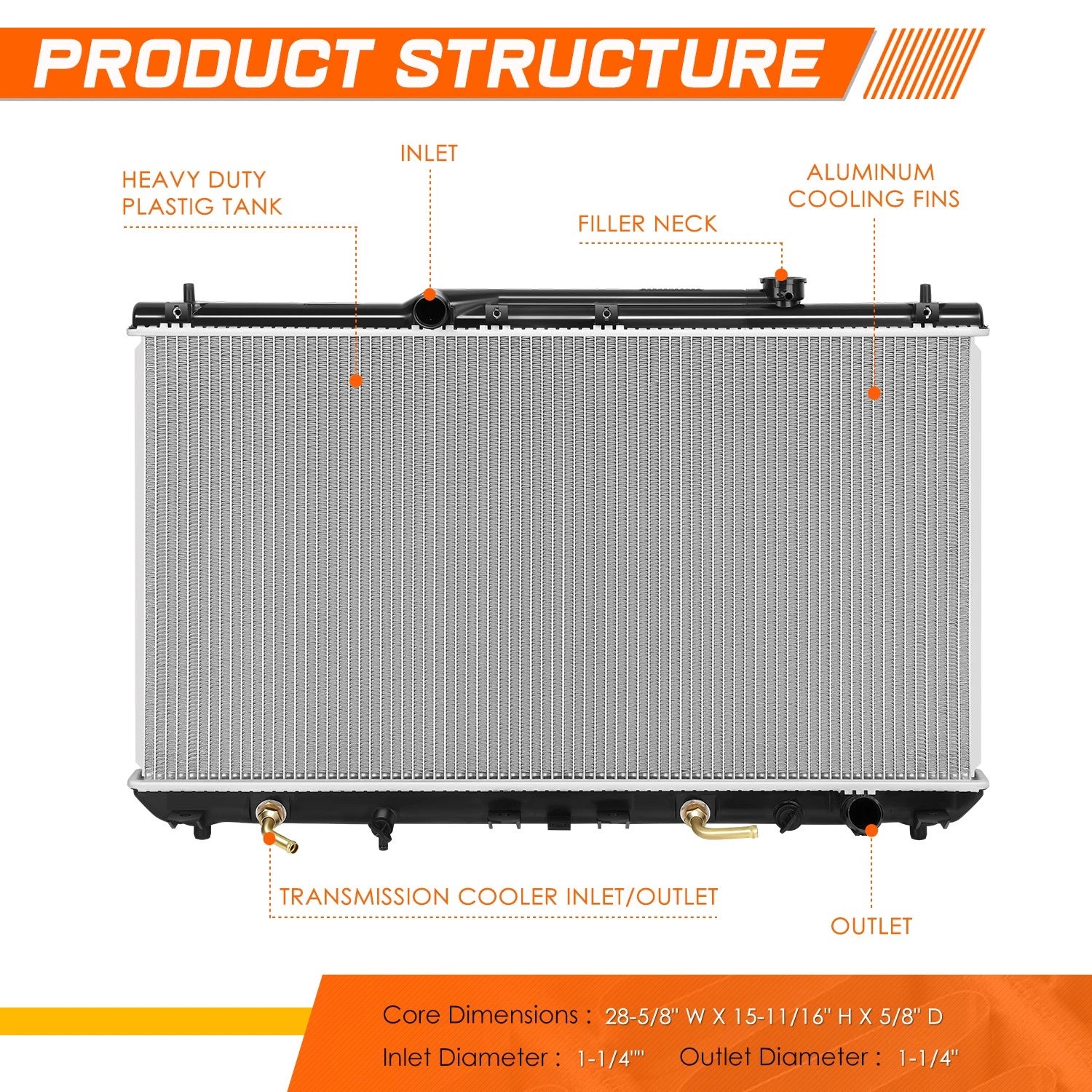 OE Replacement Aluminum Core Radiator for Toyota Camry/Solara (1997–2001) DPI-1909