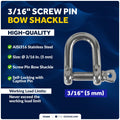 3/16" Screw Pin D Anchor Shackle for FO409 (AISI316 Stainless Steel)