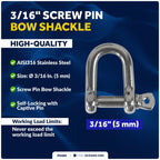 3/16" Screw Pin D Anchor Shackle for FO409 (AISI316 Stainless Steel)