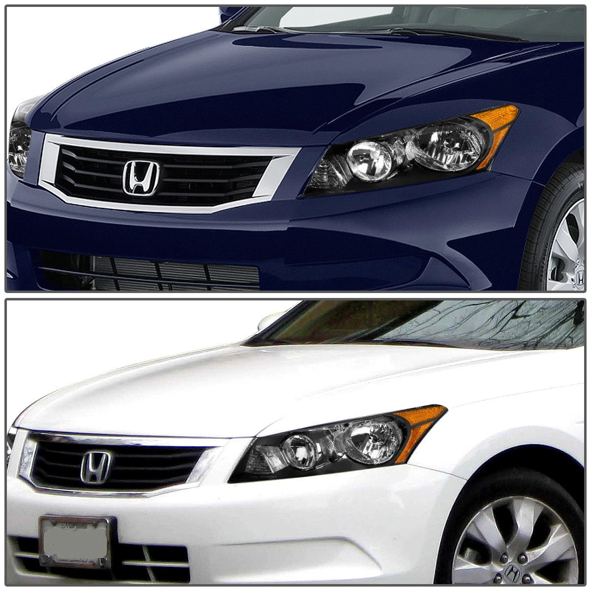Pair of Black Housing Amber Corner Headlights for Honda Accord (2008–2012)