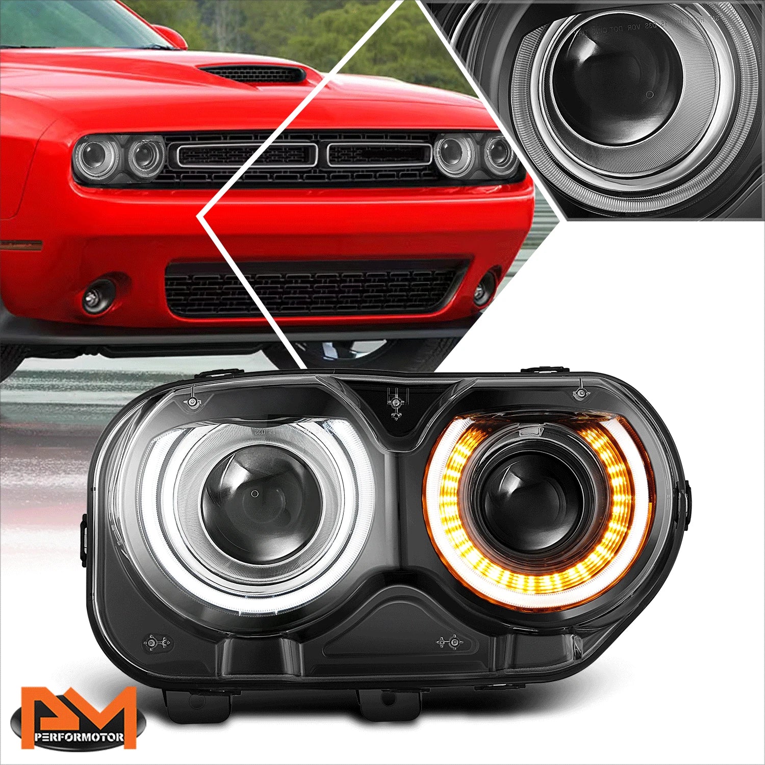 Right Side Headlight for Dodge Challenger (2015–2023) Black Housing