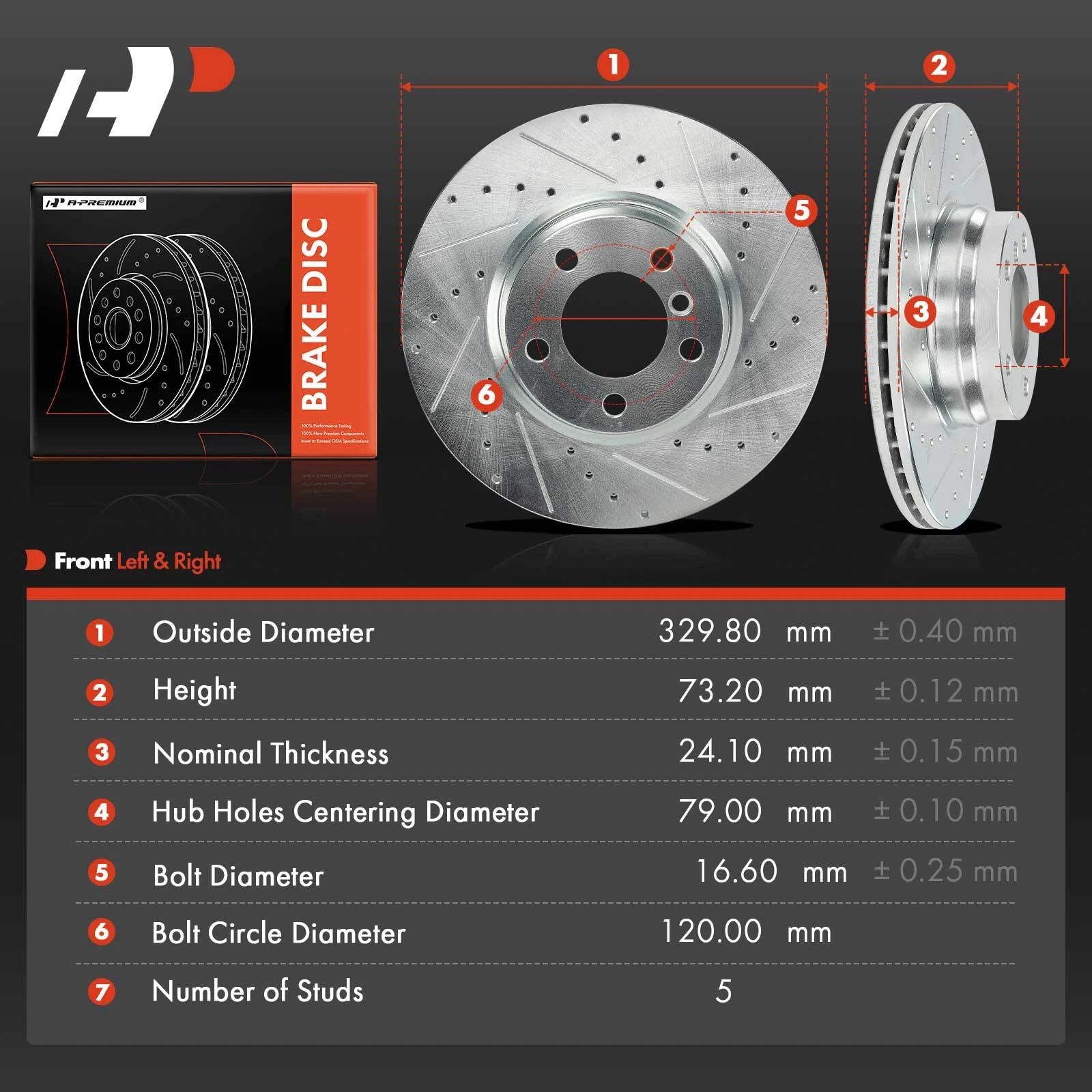 Front Drilled Brake Rotors for BMW 328i 2013–2015 328i GT xDrive