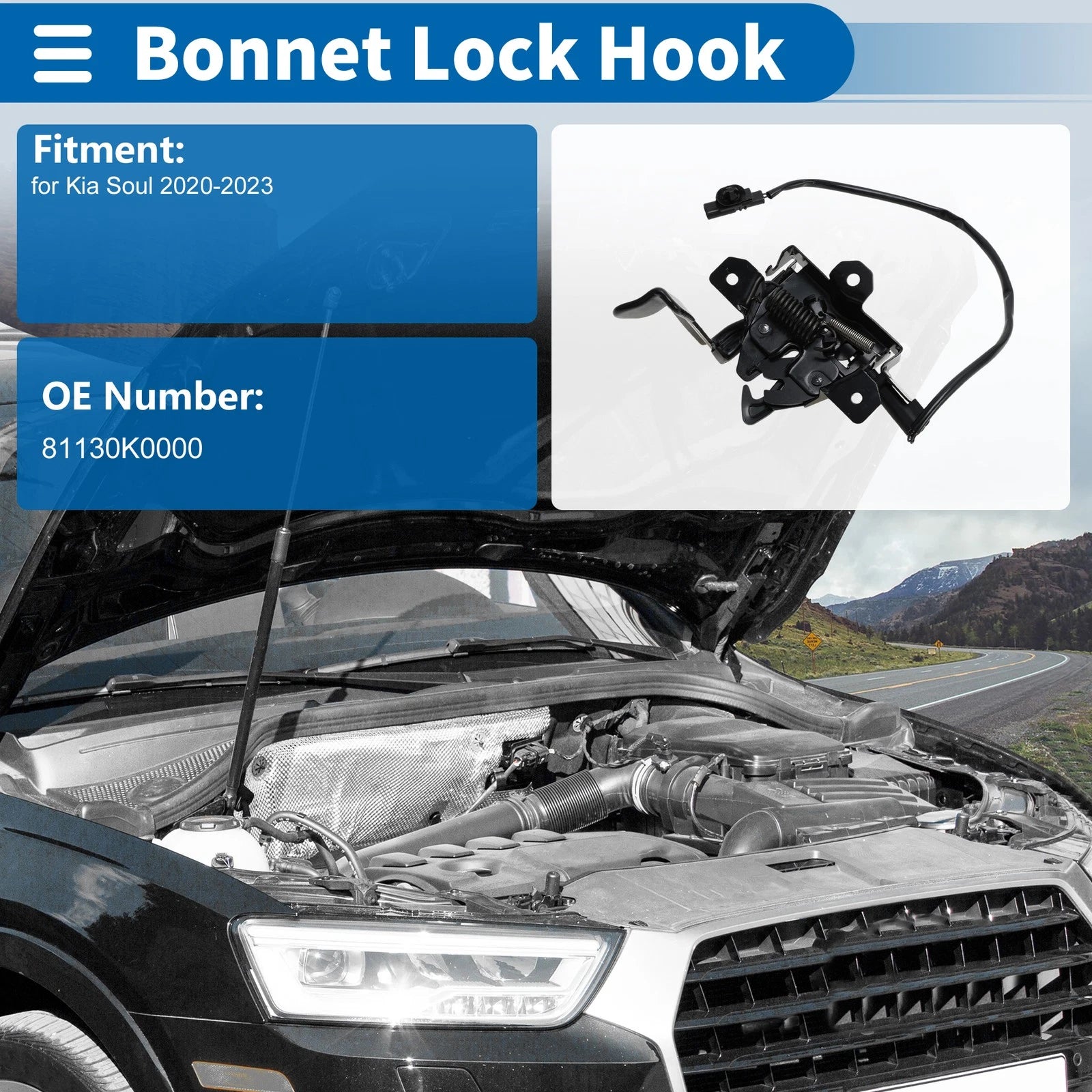 Hood Latch Assembly for Kia Soul (2020–2023) No. 81130K0000 1 Pc
