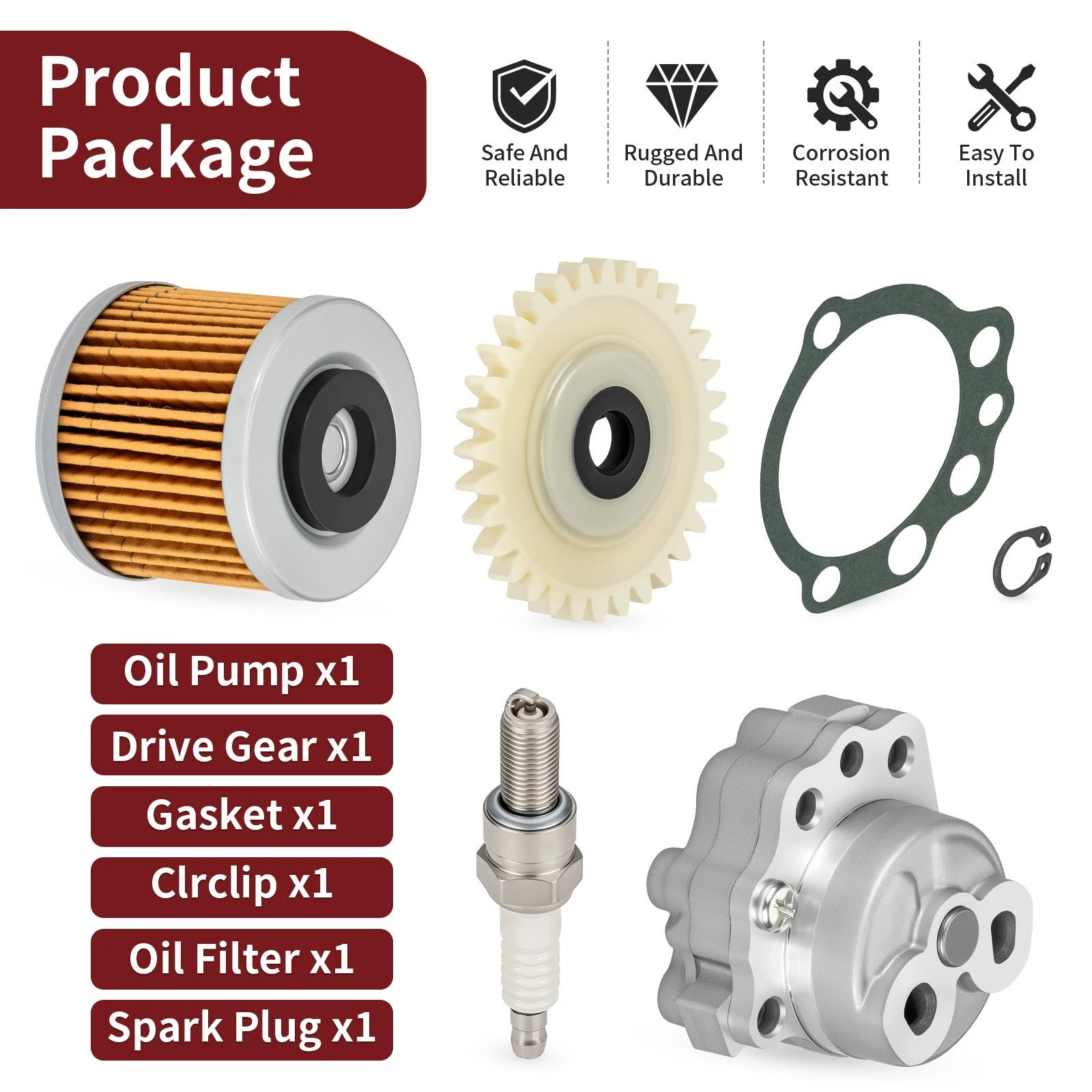 Oil Pump, Oil Filter, Gear, Gasket & Spark Plug Set for Yamaha Raptor 700 (2006–2024)