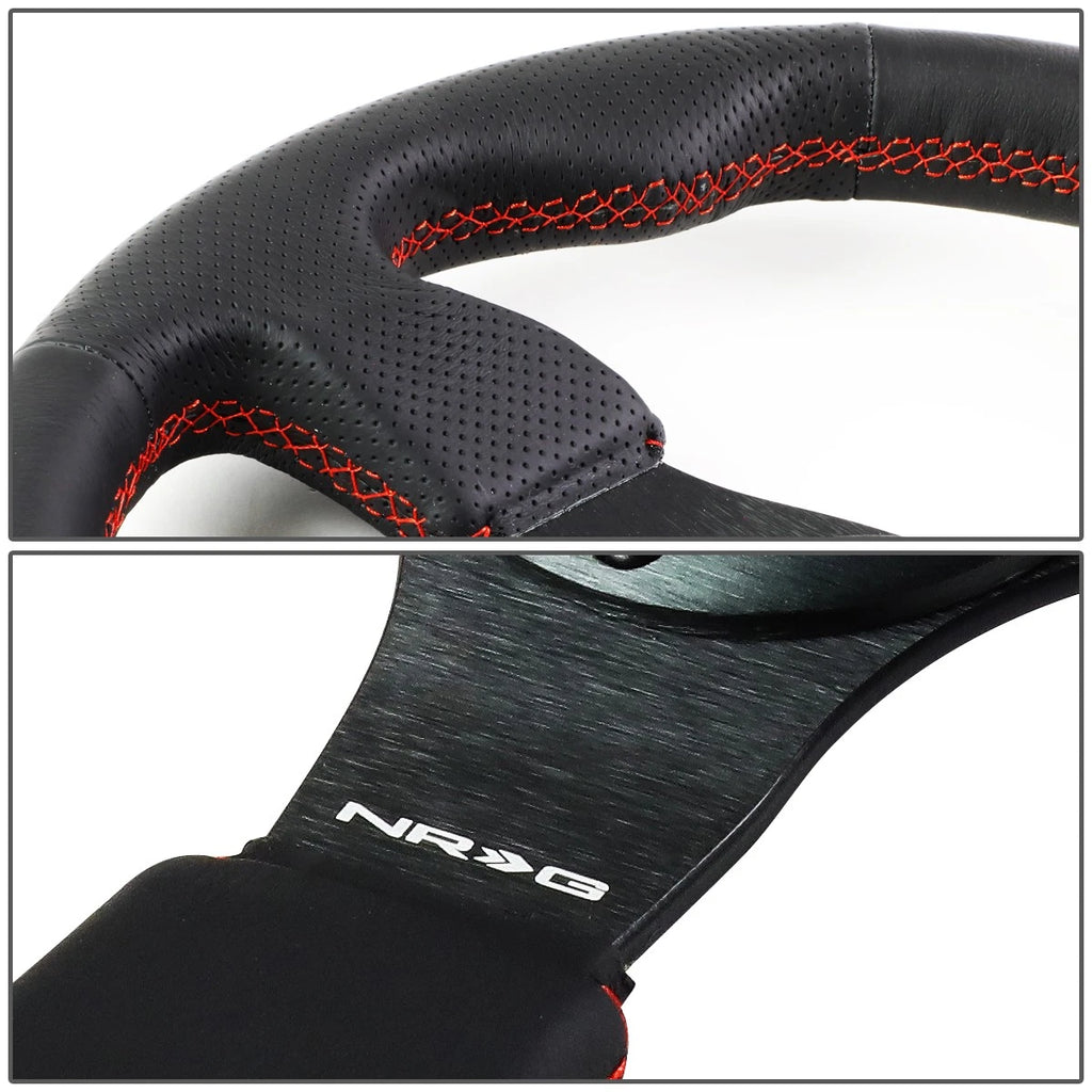 NRG Reinforced Steering Wheel 32cm for Universal Fit (Type-R, Black Leather)
