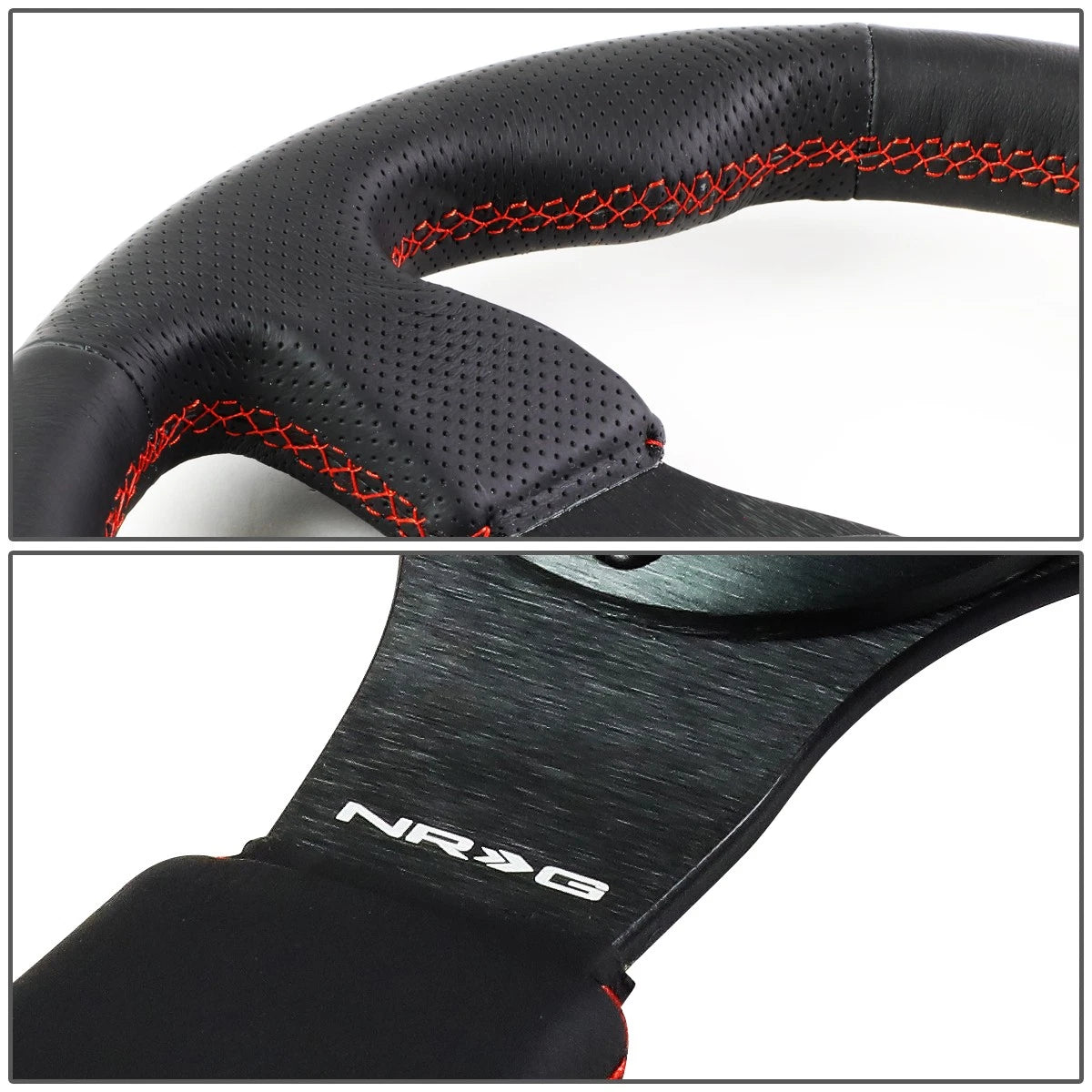 NRG Reinforced Steering Wheel 32cm for Universal Fit (Type-R, Black Leather)