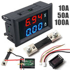 LED Dual-Digital Voltmeter Ammeter Gauge for Automotive (10/50/100A)