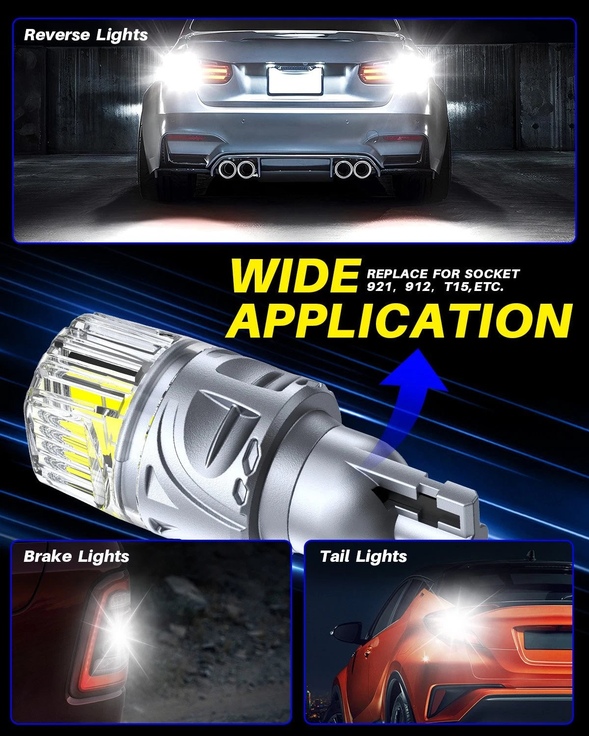 LED Reverse Back Up Tail Light Bulb 921 912 W16W T15 906 916 (6000K)