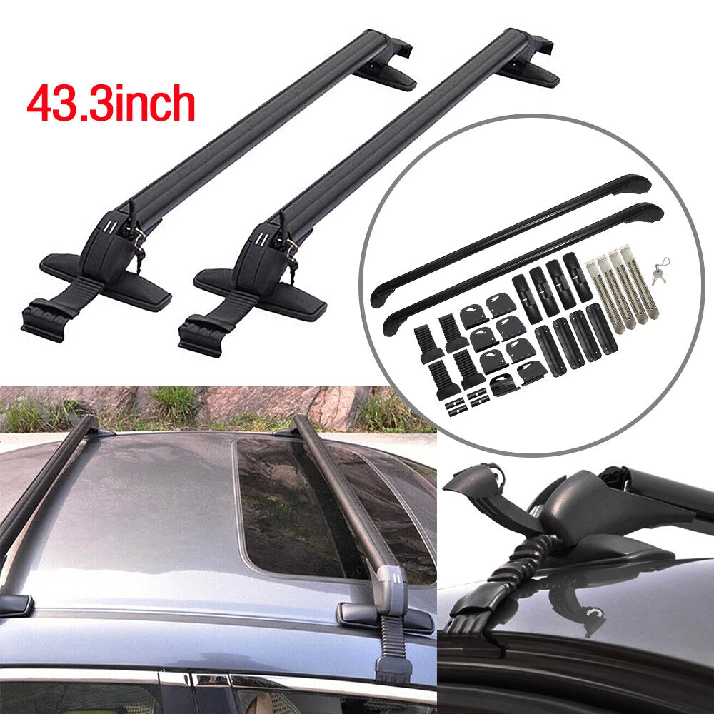 Aluminum Roof Rail Luggage Rack for Car - Black with Lock & Key