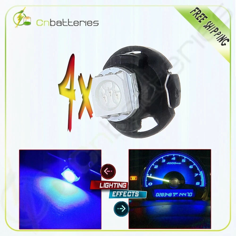 Set of 4 T4.7 Neo Wedge LED Blue 12mm 12V 5050 1SMD Light Bulbs
