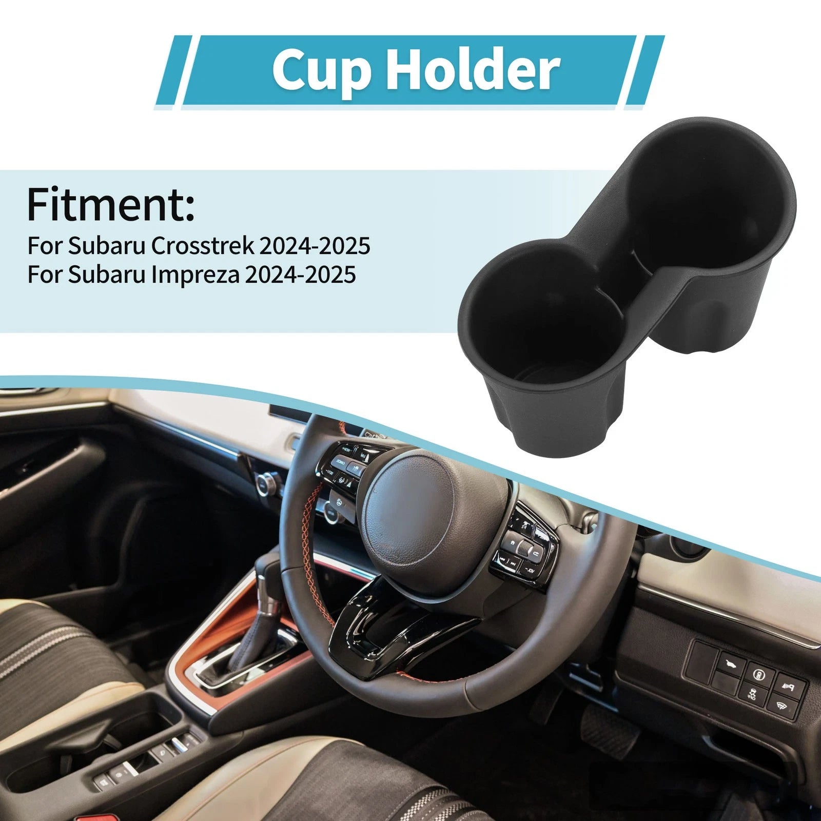 Center Console Cup Holder Organizer for Subaru Crosstrek (2024–2025) TPE Black