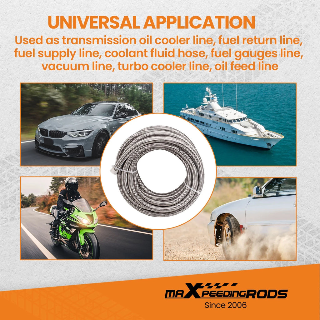 20FT Stainless Steel Braided Fuel Line Hose Kit for AN10 Fittings