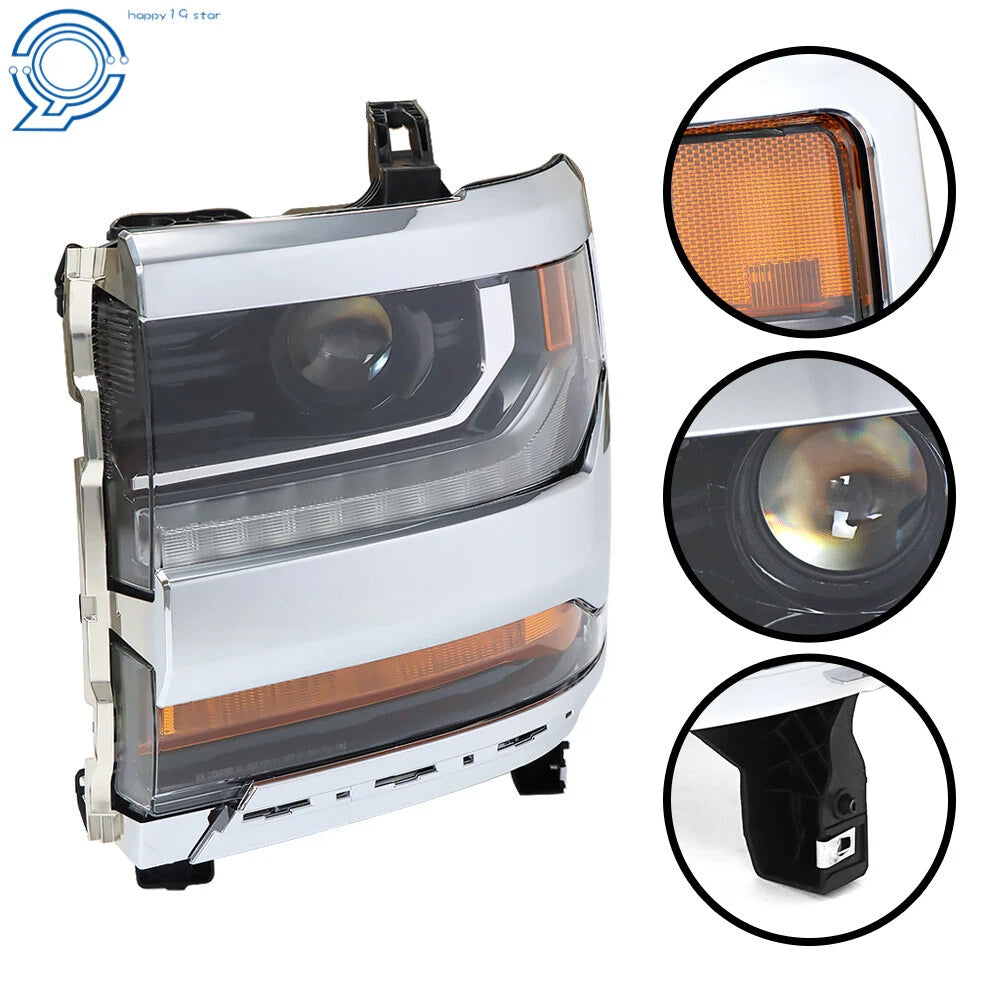 Left Headlight for Chevy Silverado 1500 (2016-2018) HID/Xenon LED Chrome