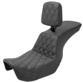 SADDLEMEN Tour Step-Up Seat for Harley Dyna (Rider Backrest, Lattice Stitch)