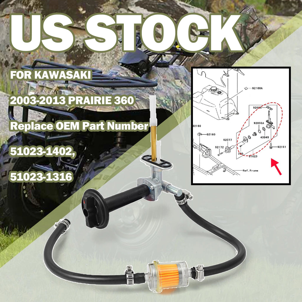 Fuel Petcock Valve Filter Kit for Kawasaki Prairie 360 KVF360 (2003–2006)