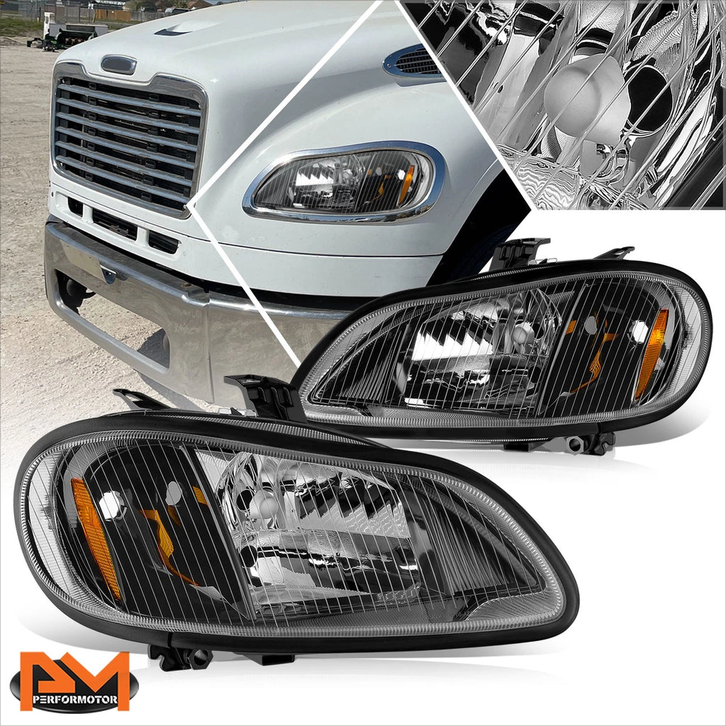 Set of 2 Black Housing Amber Side Headlights for Freightliner M2 106 112 (2003–2019)