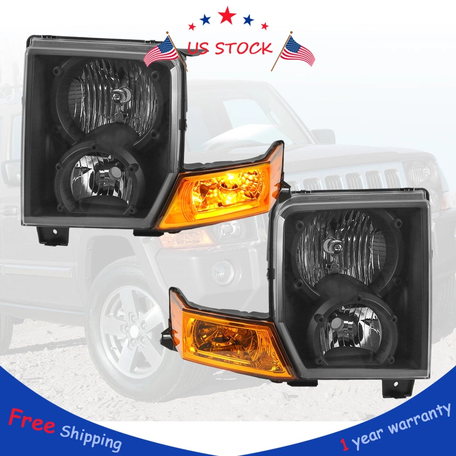 Black Crystal Headlights for Jeep Commander (2006–2010)