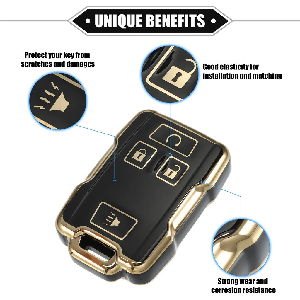 TPU Black 4 x Button Remote Keyless Key Fob Cover for Chevy Suburban & GMC