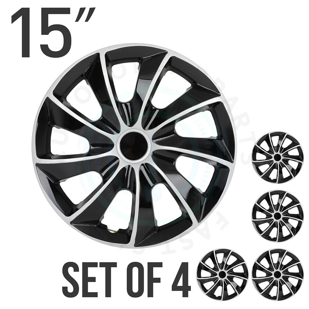 Set of 4 Black Universal Hub Caps for R15 Tire & Steel Rim